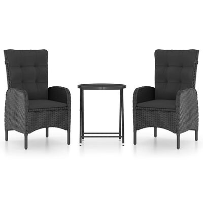 vidaXL 3-tlg. Bistro-Set Poly Rattan und Glas Schwarz