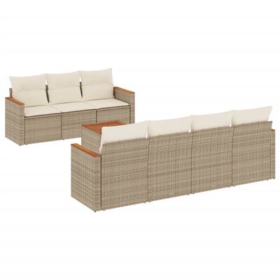 vidaXL 8-tlg. Garten-Sofagarnitur mit Kissen Beige Poly Rattan