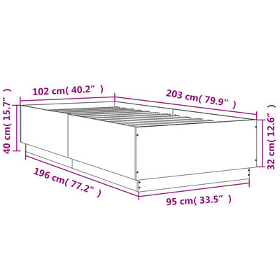 vidaXL Bettgestell mit LED Grau Sonoma 100x200 cm Holzwerkstoff