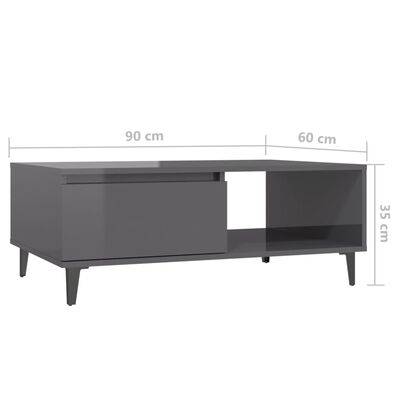 vidaXL Couchtisch Hochglanz-Grau 90x60x35 cm Holzwerkstoff