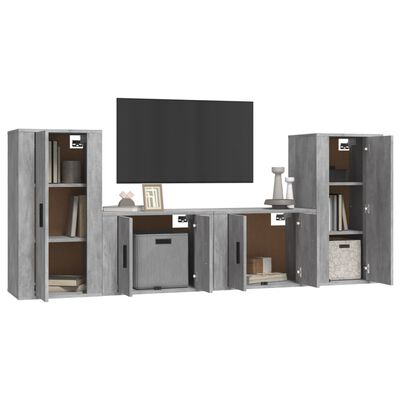 vidaXL 4-tlg. TV-Schrank-Set Betongrau Holzwerkstoff