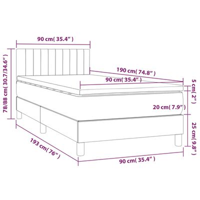 vidaXL Boxspringbett mit Matratze Dunkelgrau 90x190 cm Stoff