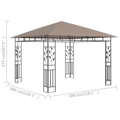 vidaXL Pavillon mit Moskitonetz 3x3x2,73 m Taupe 180 g/m²