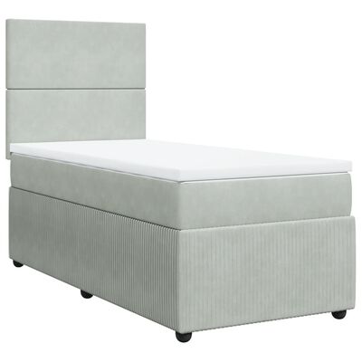 vidaXL Boxspringbett mit Matratze Hellgrau 90x200 cm Samt