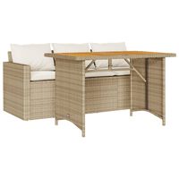 vidaXL 2-tlg. Garten-Essgruppe mit Kissen Beige Poly Rattan