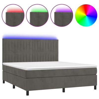 vidaXL Boxspringbett mit Matratze & LED Dunkelgrau 160x200 cm Samt