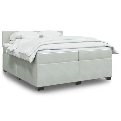 vidaXL Boxspringbett mit Matratze Hellgrau 200x200 cm Samt