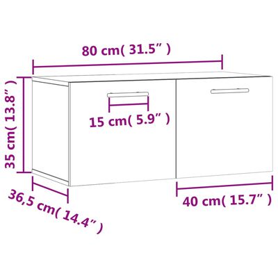 vidaXL Wandschrank Hochglanz-Weiß 80x36,5x35 cm Holzwerkstoff