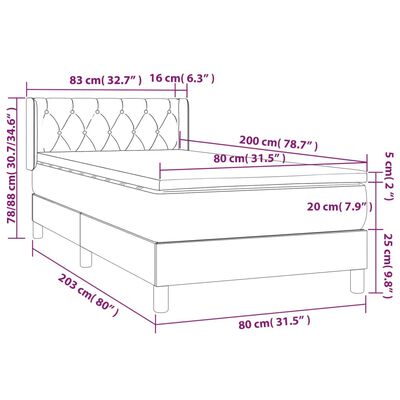 vidaXL Boxspringbett mit Matratze Hellgrau 80x200 cm Samt