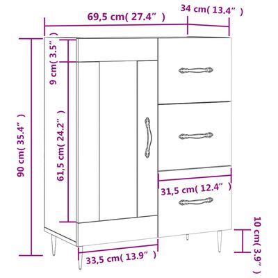 vidaXL Sideboard Schwarz 69,5x34x90 cm Holzwerkstoff