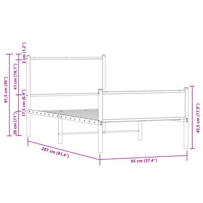 vidaXL Metallbett ohne Matratze Räuchereiche 90x200 cm