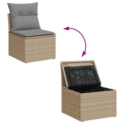 vidaXL 9-tlg. Garten-Sofagarnitur mit Kissen Beige Poly Rattan