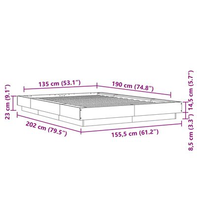 vidaXL Bettgestell mit LED Weiß 135x190 cm Holzwerkstoff