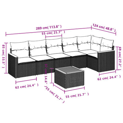 vidaXL 7-tlg. Garten-Sofagarnitur mit Kissen Grau Poly Rattan