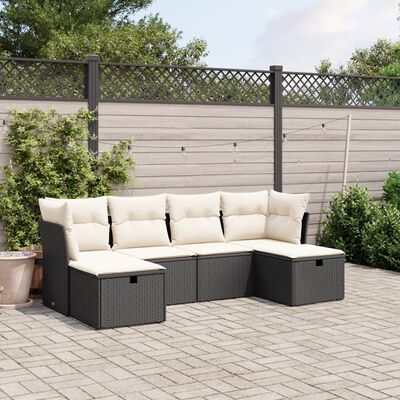 vidaXL 6-tlg. Garten-Sofagarnitur mit Kissen Schwarz Poly Rattan