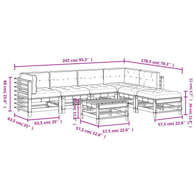 vidaXL 7-tlg. Garten-Lounge-Set mit Kissen Grau Massivholz