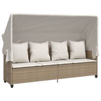 vidaXL Sonnenliege mit Dach und Kissen Beige Poly Rattan