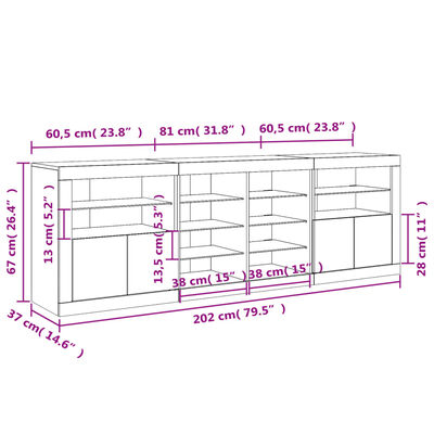 vidaXL Sideboard mit LED-Leuchten Weiß 202x37x67 cm