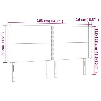 vidaXL Kopfteil mit Ohren Schwarz 163x16x118/128 cm Samt