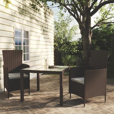 vidaXL 3-tlg. Garten-Essgruppe Poly Rattan Braun