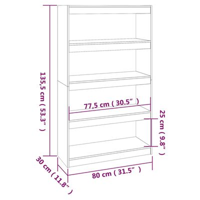 vidaXL Bücherregal/Raumteiler 80x30x135,5 cm Massivholz Kiefer