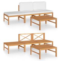 vidaXL 4-tlg. Garten-Lounge-Set mit Creme Kissen Massivholz Teak