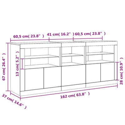 vidaXL Sideboard mit LED-Leuchten Weiß 162x37x67 cm