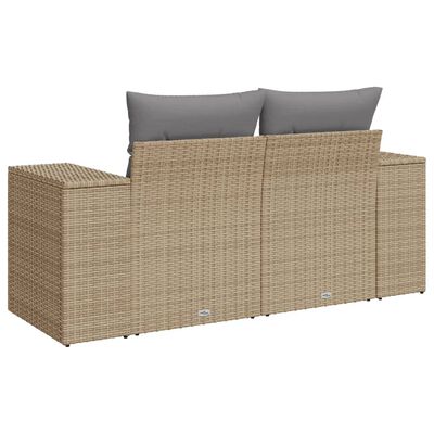 vidaXL Gartensofa mit Kissen 2-Sitzer Beige Poly Rattan