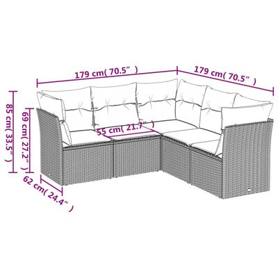 vidaXL 5-tlg. Garten-Sofagarnitur mit Kissen Schwarz Poly Rattan