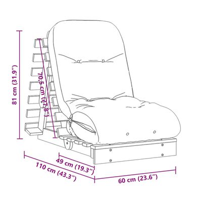 vidaXL Futon Schlafsofa mit Matratze Braun 60x206x11 Massivholz Kiefer