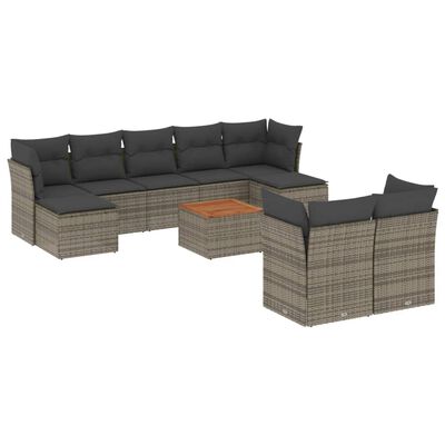 vidaXL 10-tlg. Garten-Sofagarnitur mit Kissen Grau Poly Rattan