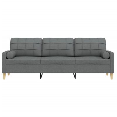 vidaXL Sofa 3-Sitzer mit Zierkissen Dunkelgrau 210 cm Stoff