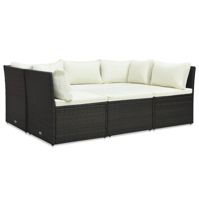 vidaXL 4-tlg. Garten-Lounge-Set mit Kissen Poly-Rattan Braun