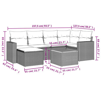 vidaXL 7-tlg. Garten-Sofagarnitur mit Kissen Grau Poly Rattan