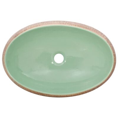 vidaXL Aufsatzwaschbecken Grün und Braun Oval 59x40x15 cm Keramik