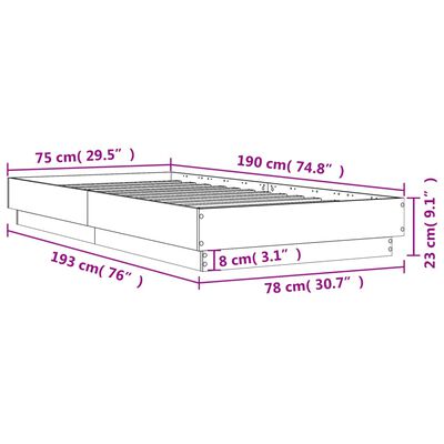 vidaXL Bettgestell Grau Sonoma 75x190 cm Holzwerkstoff