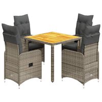 vidaXL 5-tlg. Garten-Bistro-Set mit Kissen Grau Poly Rattan