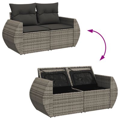 vidaXL 8-tlg. Garten-Sofagarnitur mit Kissen Grau Poly Rattan