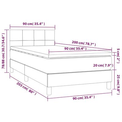 vidaXL Boxspringbett mit Matratze & LED Taupe 90x200 cm Stoff