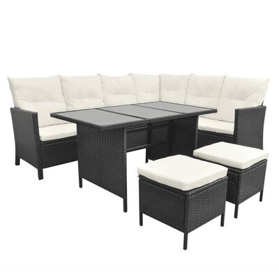 vidaXL 4-tlg. Garten-Lounge-Set mit Auflagen Poly Rattan Schwarz