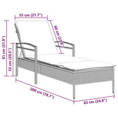 vidaXL Sonnenliege mit Auflage Schwarz 63x200x81 cm Poly Rattan