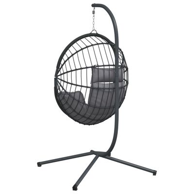 vidaXL Hängesessel Ei-Design mit Ständer Grau Rattan und Stahl