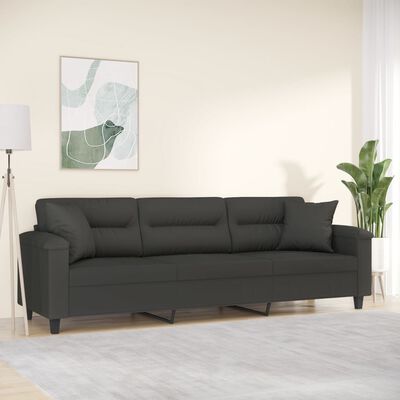 vidaXL 3-Sitzer-Sofa mit Kissen Dunkelgrau 210 cm Mikrofasergewebe