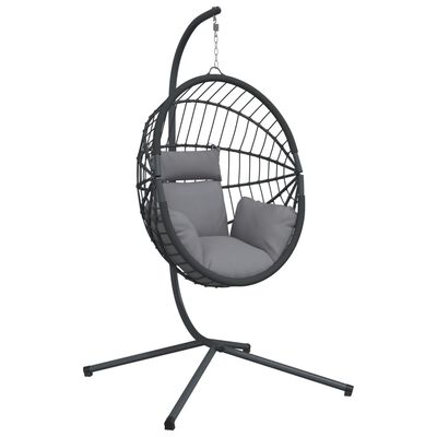 vidaXL Hängesessel Ei-Design mit Ständer Grau Rattan und Stahl