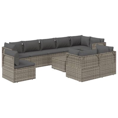 vidaXL 10-tlg. Garten-Lounge-Set mit Kissen Grau Poly Rattan