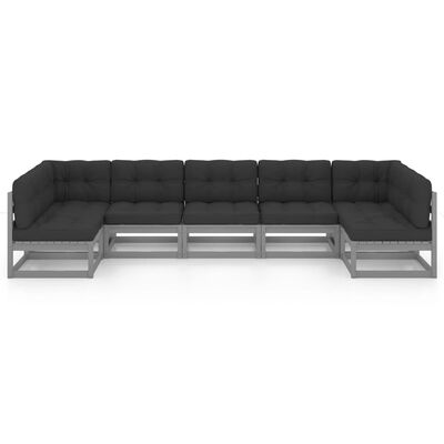 vidaXL 7-tlg. Garten-Lounge-Set mit Kissen Grau Massivholz Kiefer