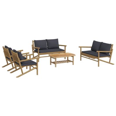 vidaXL 5-tlg. Garten-Lounge-Set mit Dunkelgrauen Kissen Bambus