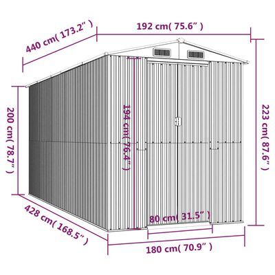 vidaXL Geräteschuppen Anthrazit 192x440x223 cm Verzinkter Stahl