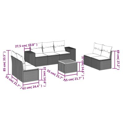 vidaXL 8-tlg. Garten-Sofagarnitur mit Kissen Grau Poly Rattan