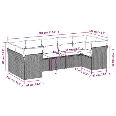 vidaXL 7-tlg. Garten-Sofagarnitur mit Kissen Hellgrau Poly Rattan